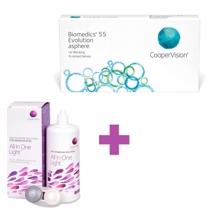 6 Monthly Soft Contact Lenses Biomedics 55 + GIFT 1 Liquid 360ml